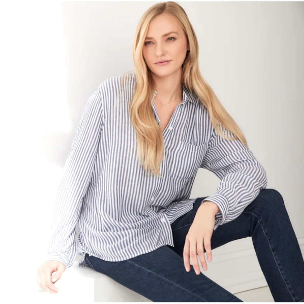 BeachLunchLounge Blue & White Striped Button Down